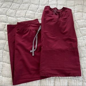 FIGS: Burgundy: Livingston basic scrub pant and casma two pocket top